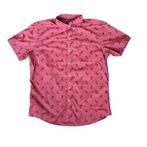 IZOD Men’s XL Coral Pink Salmon Shirt Pineapple Button Up Short Sleeve